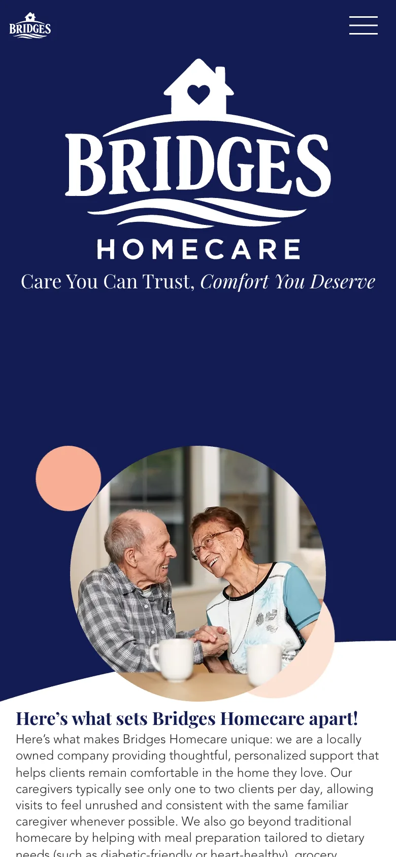 Bridges Home Care website on mobile