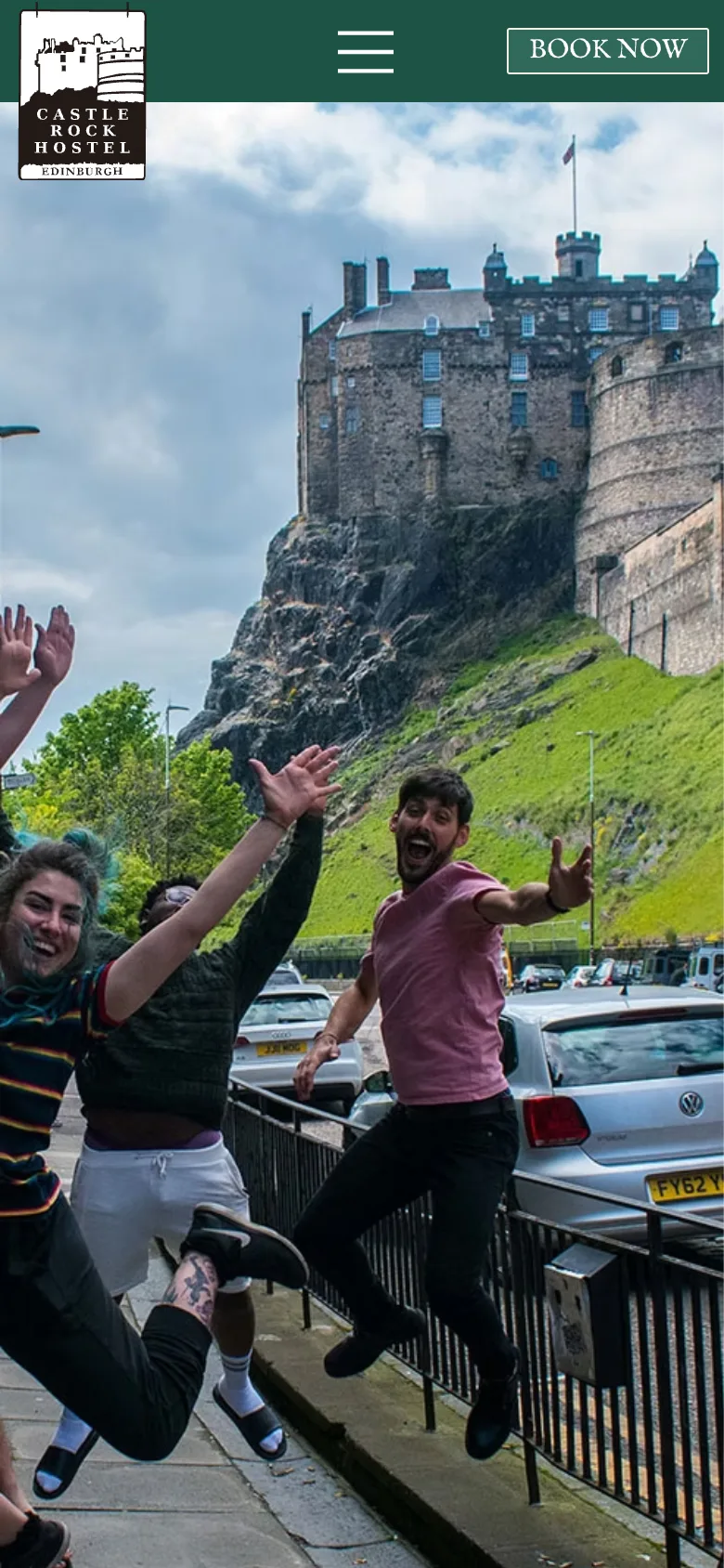 Castle Rock Hostel website on mobile